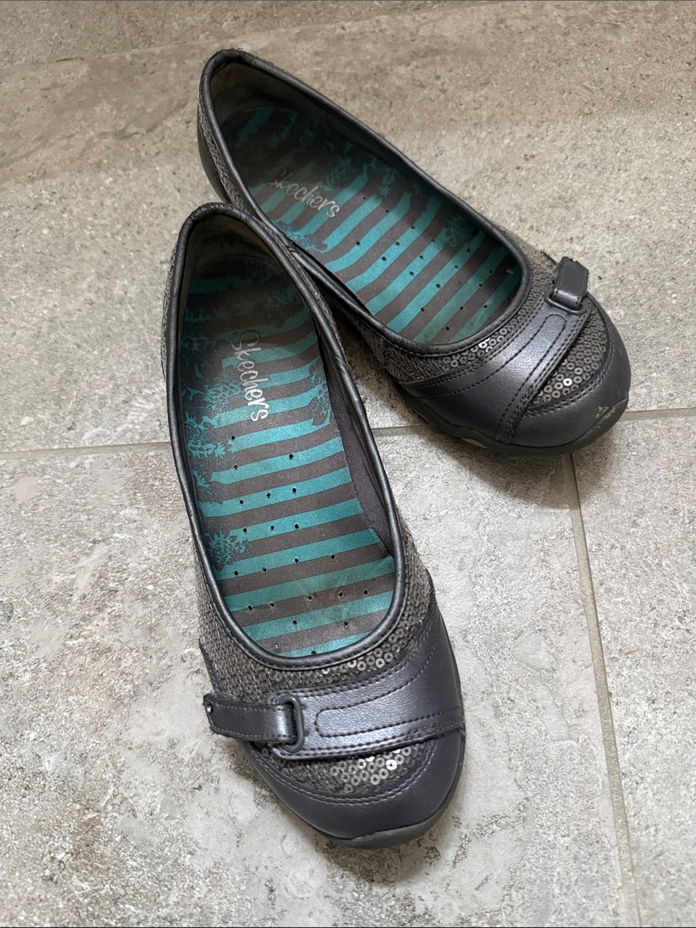 Skechers Women's Charcoal Gray Slip-On Ballet Flats with Sequins